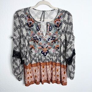 Anthropologie Top Women Small Floral Embroidered Blouse Shirt Boho Peasant T